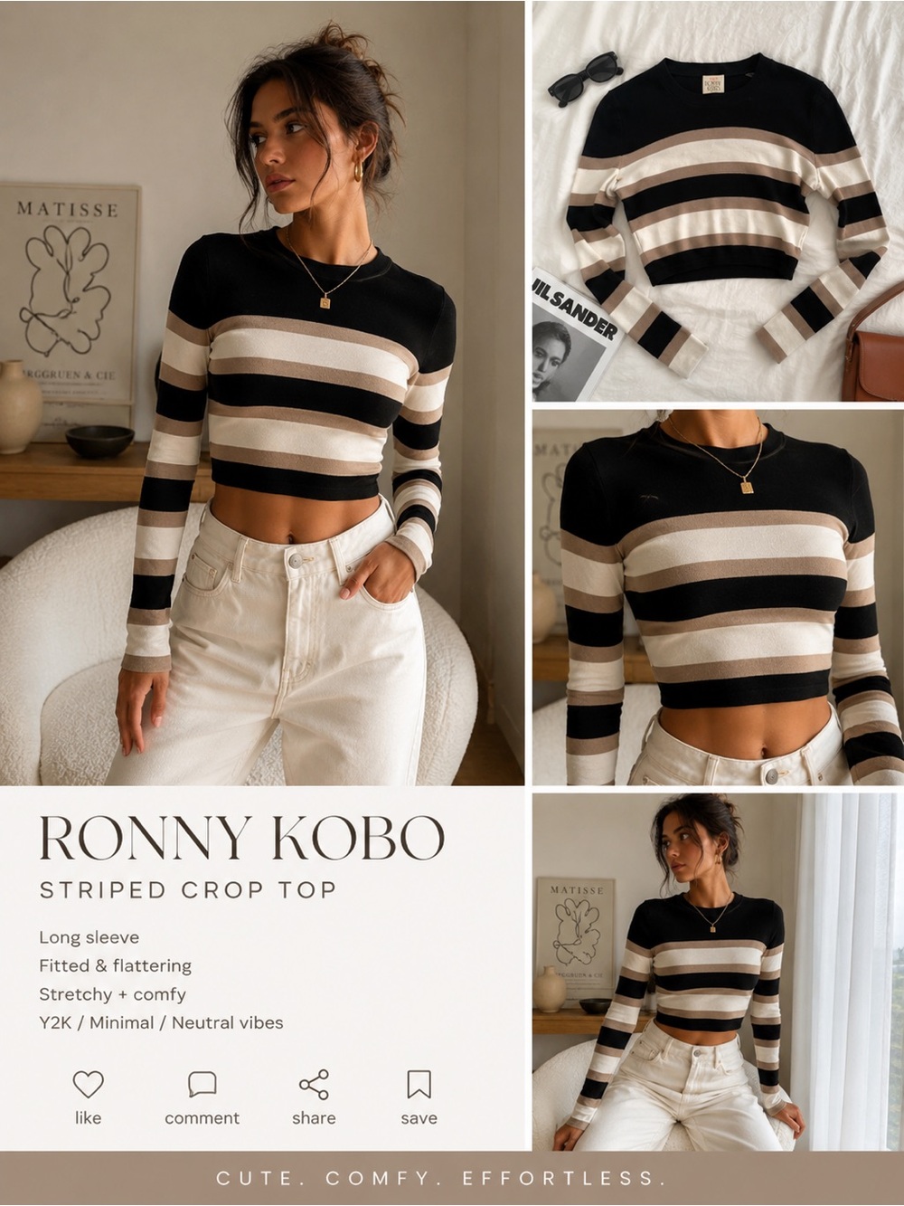Ronny Kobo Stripped Crop Top Longsleeved